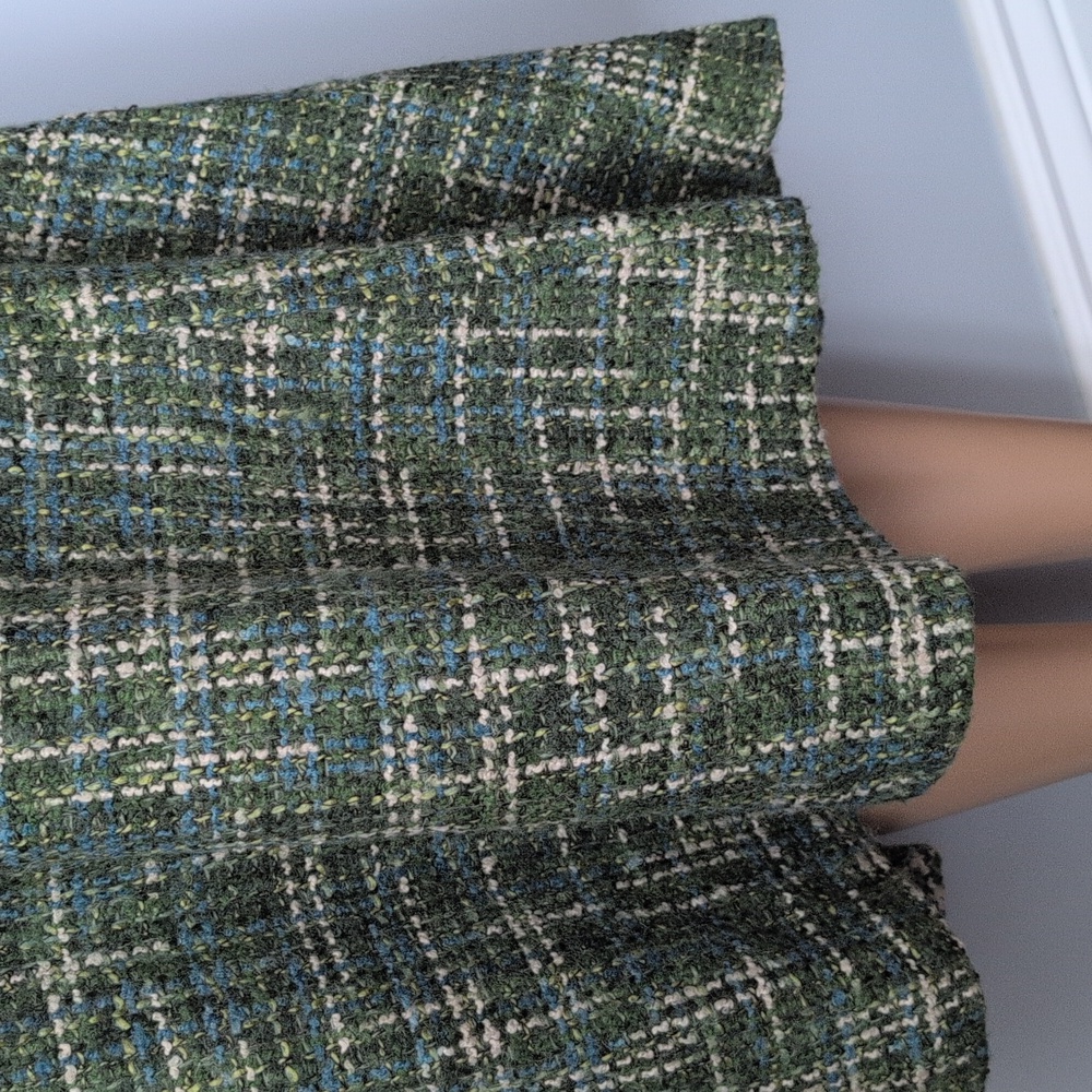 DANIER Made in Canada Wool Blend Tweed Midi Skirt Green Blue Plaid Size 8 - Picture 6 of 16